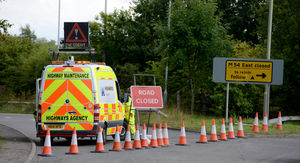 Police at the slip road off the M54, where Mr Takhar was found seven years after he went missing