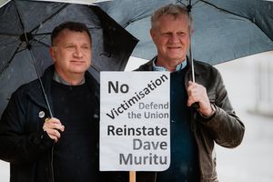 Former Dudley Council leader Pete Lowe (left) joined protesters at Sandwell College