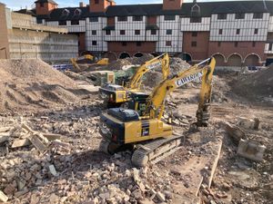 Demolition progress at the Riverside Shopping Centre side on Smithfield Road, Shrewsbury, on Monday, February 3, 2025.