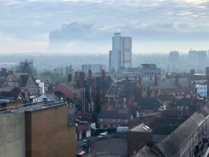 The fire pictured on the horizon over the Wolverhampton skyline
