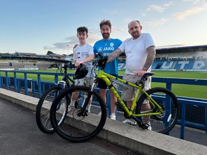 Billy Burston (left) with Director of AFC Telford United Foundation Ian Preece (centre) and step brother James Hanes