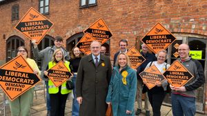 Lib Dem leader Sir Ed Davey with North Shropshire by-election candidate Helen Morgan and activisits. Photo: Liberal Democrats