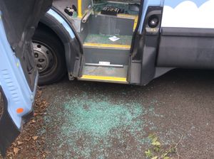 Broken glass smashed from one of the windows 