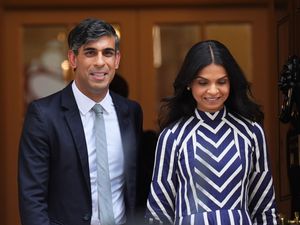 Rishi Sunak with his wife Akshata Murty, ahead of giving a speech in Downing Street, London, following his party’s landslide defeat to the Labour Party in the 2024 general election