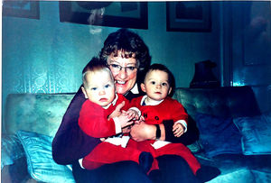 Sue and her grandchildren, Charlie, left, and Harry, right. Sue was 66 here, and her grandchildren were nine months old