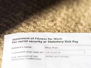 A blurred copy of a statement of fitness for work for social security / statutory sick pay letter