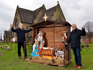 Supporting image for story: Festive nativity scene faces the outdoors at Telford church