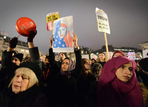 Protesters in Birmingham last night