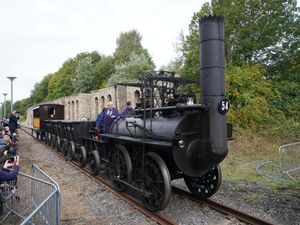Supporting image for story: Steam enthusiasts line tracks to watch newly restored replica of Locomotion No.1