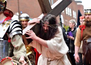 Walking the Way of the Cross event in Walsall town centre with Jimm Rennie as Jesus.