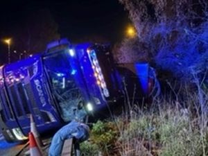 Supporting image for story: Overturned lorry blocks junction as police incident stops traffic in busy night on M6