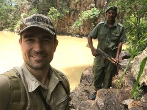 Niall on an anti-poaching patrol in Zimbabwe
