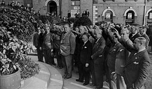Supporting image for story: No, your eyes are not deceiving you - that really is the Nazi salute being given to Wolverhampton’s war dead at the city’s war memorial