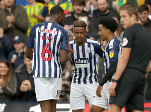 Grady Diangana of West Bromwich Albion celebrates after scoring a goal to make it 2-0 with Semi Ajayi of West Bromwich Albion and Matheus Pereira of West Bromwich Albion. (AMA)