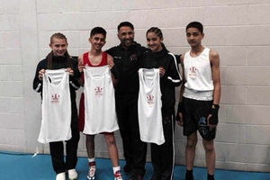Telford girl Simran Kaur (second from right) will box a straight final in the Schools competition.