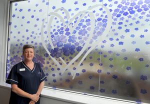 Fiona Deakin, an organ donation specialist nurse at SaTH, in front of the memorial window at Princess Royal Hospital