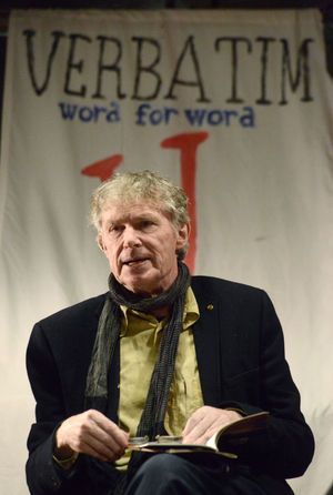 Renowned local poet and novelist Paul Binding, performs at the first open mic poetry evening at the Poetry Pharmacy, 36 High Street, Bishops Castle