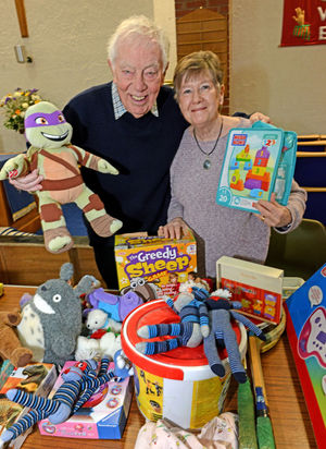 Martin Brookes and Elaine Bylon on their toy stall