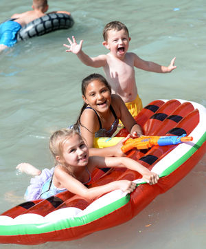 Darcy Mullett, aged 7, Chelsie Bristow, aged 9 and Brody Lowbridge, aged 3, enjoying Tettenhall Pool