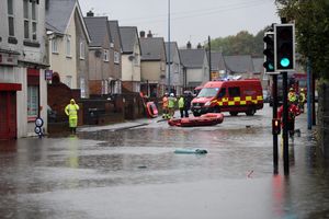 Flood water remained in the road for hours after the main burst. Picture: Tim Thursfield