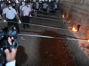 Supporting image for story: Cambodia burns £55m of seized illegal drugs