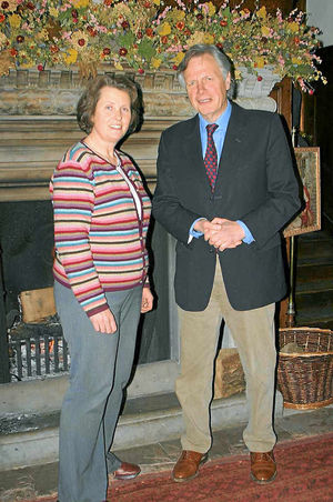 Diana Flint and Ted Maidment, the former head of Shrewsbury School at an arts event