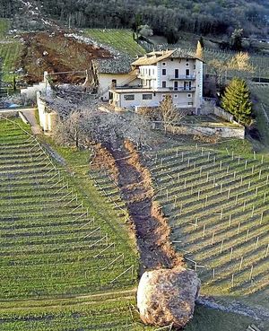Damage caused by the boulder