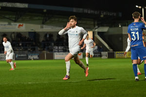 Remi Walker (AFC Telford United Midfielder) celebrates giving AFC Telford a 1-0 lead after he fires a shot into the top corner from the edge of the box