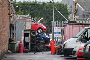 The scene of a fire yesterday, opposite the Robinson Brothers chemical plant. Phoenix Street, West Bromwich.