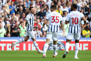 John Swift celebrates his equaliser (Photo by Adam Fradgley/West Bromwich Albion FC via Getty Images).