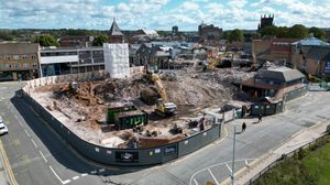 STAFFORD COPYRIGHT NATIONAL WORLD TIM THURSFIELD -12/09/25Aerial pic showing how demolition of the Guildhall Shopping Centre, Stafford is progressing.