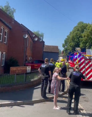 A red car has crashed into a Telford home. Photo from video by Danny Morris. 