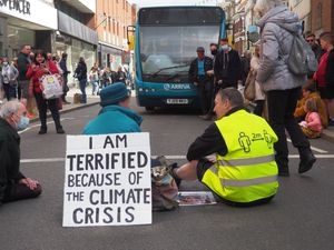 Her protest blocked buses in Shrewsbury town centre. Photo: Phil B