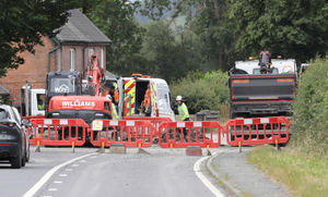 A483 closed at Garthmyl, between Welshpool and Newtown. Picture: Phil Blagg Photography