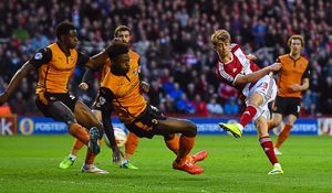 Middlesbrough's Patrick Bamford scores his sides second goa