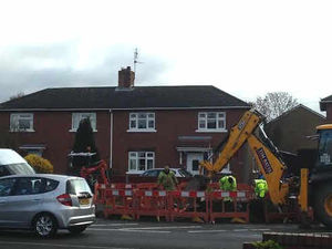 Supporting image for story: A449 in Staffordshire village down to one lane after two water pipes burst