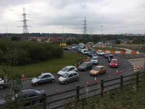 Traffic backed up around Orbital Way. Photo Danielle Zazulak @danizaz