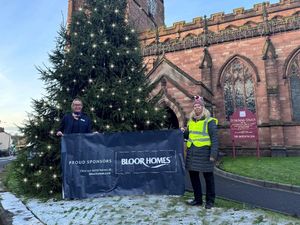 Left to right – Emma Hodgkinson, Bloor Homes Sales Advisor at Hutchison Gate with Newport Town Clerk Joanne Reay at the Christmas Lights switch on