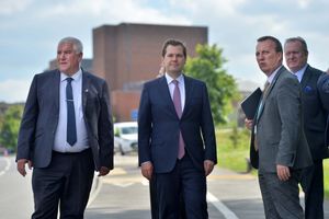 Robert Jenrick, centre, in the Black Country this week 