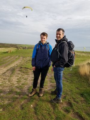 Dom hiking with his dad, Simon