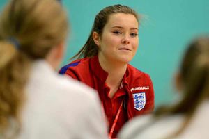Grace Smith with pupils at Oldbury Wells School
