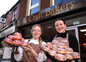 TELFORD COPYRIGHT Mike Sheridan - Joanna Porebna and Paulina Kurstak from Masovia Craft Bakery in Wellington on "Fat Thursday"(thusty czwartek), photographed on New Street, Wellington, Telford on Thursday, February 27, 2025.