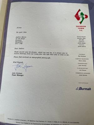  A letter from Swindon manager John Gorman