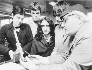 Willenhall's famous Josiah Parkes lock works was taking on 12 apprentices every year when this picture was taken in January 1981. Instructor Arthur Price is seen with first-year apprentices John Boyle, Jonathan Cope, Carl Baker and Steven Jones.
