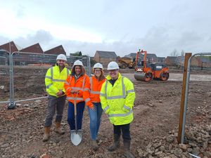 Colleagues from Citizen and Keon Homes are pictured at the start on site of Friar Park Road in Wednesbury. Pictured L to R: Jim Woodsford Pre Development and Planning Manager from Keon Homes, Amelia McCann Land Manager from Citizen , Natalie Littlehales Senior Project Manager from Citizen, and Matt Beckley Partnerships Director from Keon Homes.