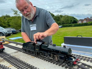 Publicity photo - Society member with Gauge 1 loco