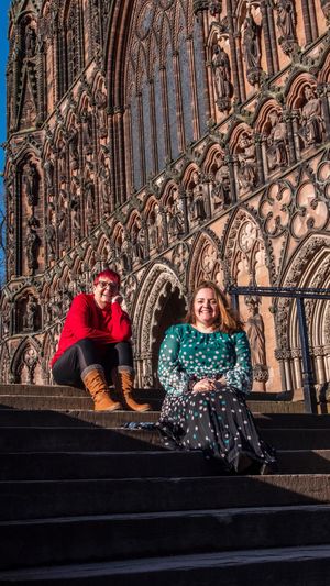 Ruth Redgate, left, with Justine Halifax, right, outside Lichfield Cathedral