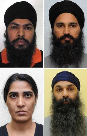 Clockwise from top left: Mandeep Singh Sandhu, Dilbag Singh, Barjinder Singh Sangha, and Harjit Kaur