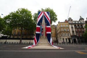 The Cenotaph on Whitehall was dressed in the Union flag as final preparations were made ahead of the military procession marking the 80th anniversary of VE Day. Credit: Jeff Moore/PA Wire
