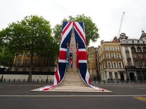 The Cenotaph on Whitehall was dressed in the Union flag as final preparations were made ahead of the military procession marking the 80th anniversary of VE Day. Credit: Jeff Moore/PA Wire